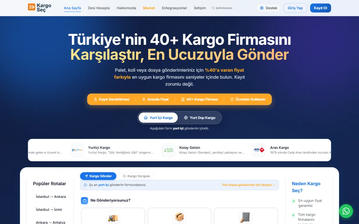 KargoSec web sitesi ekran görüntüsü