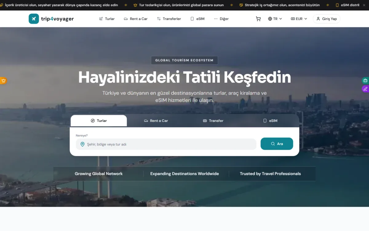 Trip4Voyager web sitesi ekran görüntüsü